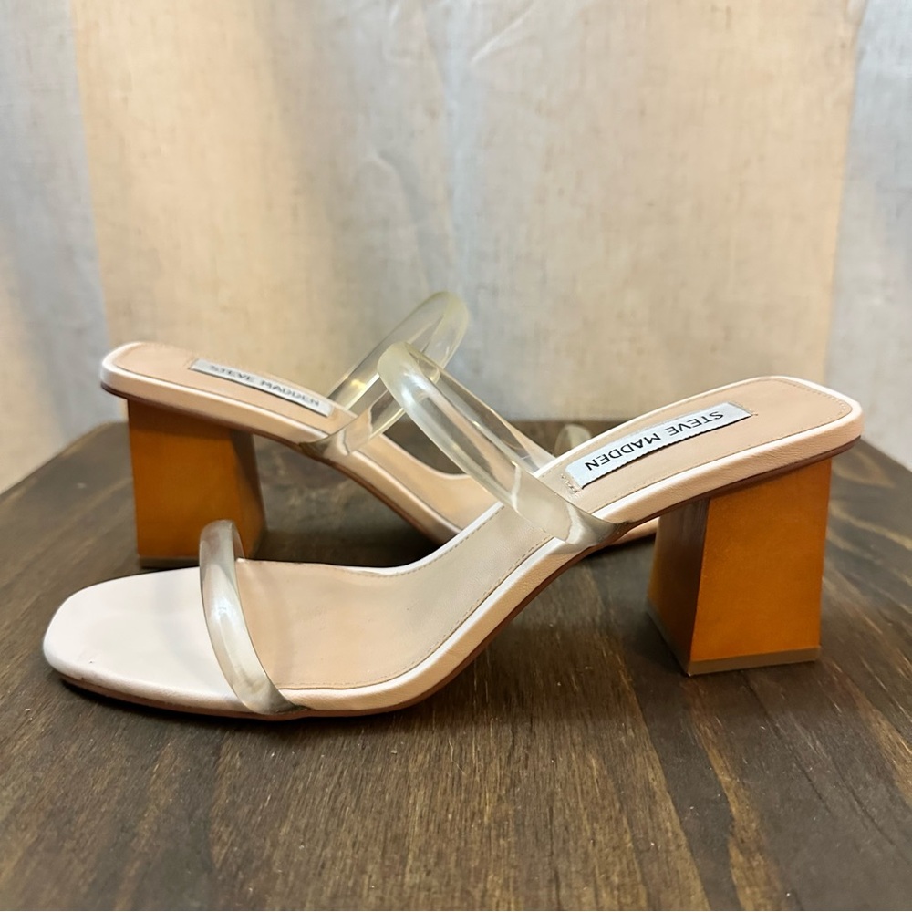 Steve Madden White and Tan Women's Heeled Sandals